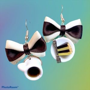 Kawaii Coffee and cake pastry dangle earrings